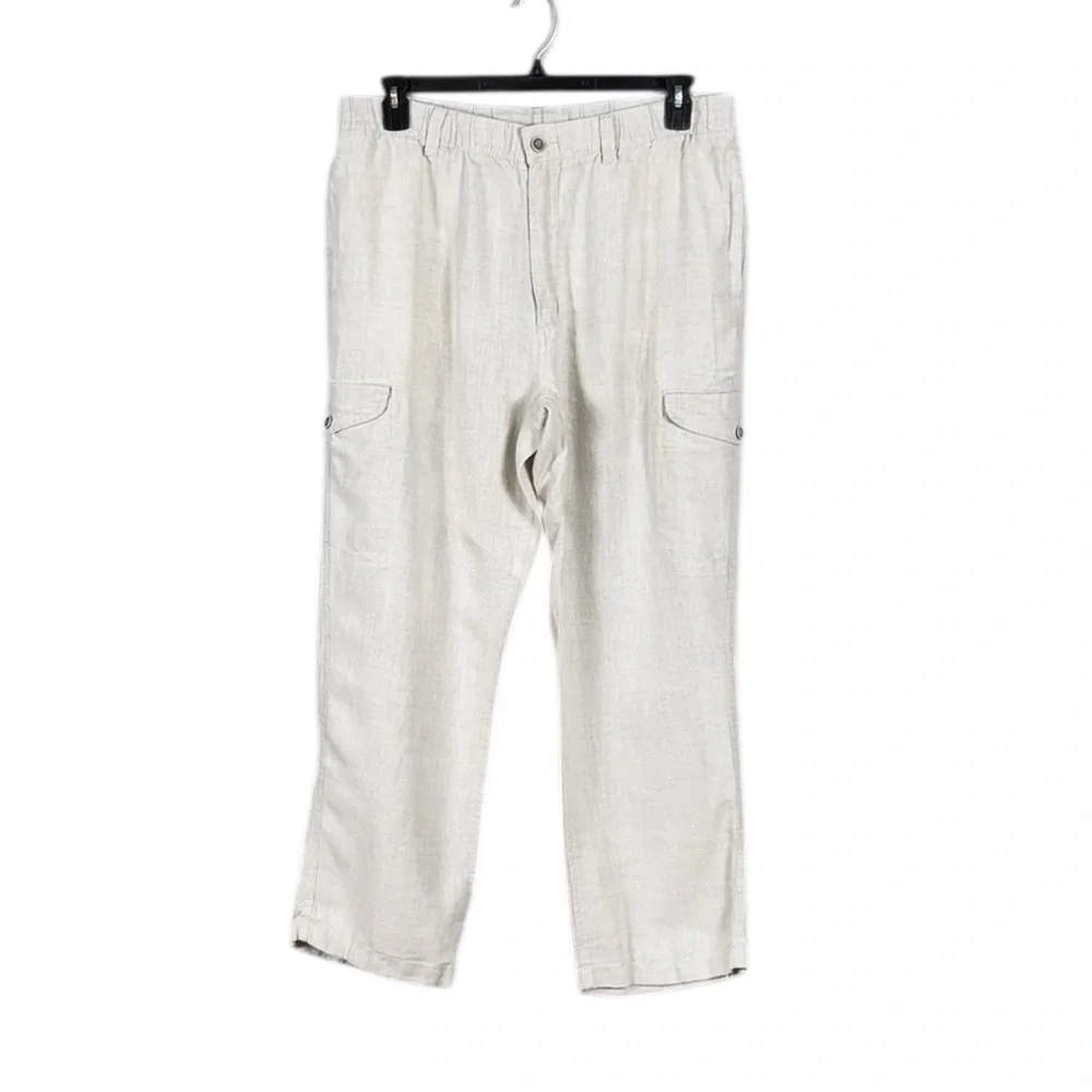 Caribbean Mens 100% Linen Cargo Pants Size 38 Preppy Beachy Coastal Resort